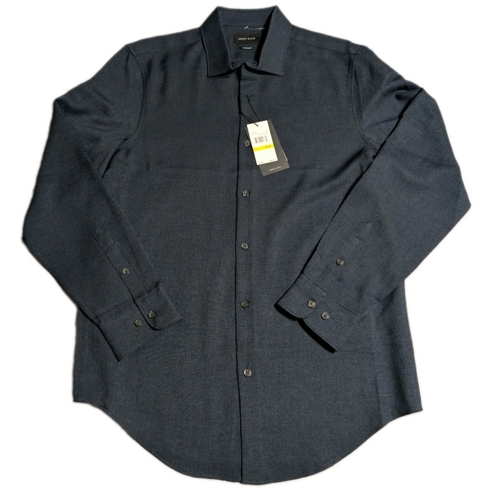 Perry Ellis Dress Shirt Mens M Dark Sapphire Blue Standard Fit Long Sleeve NWT